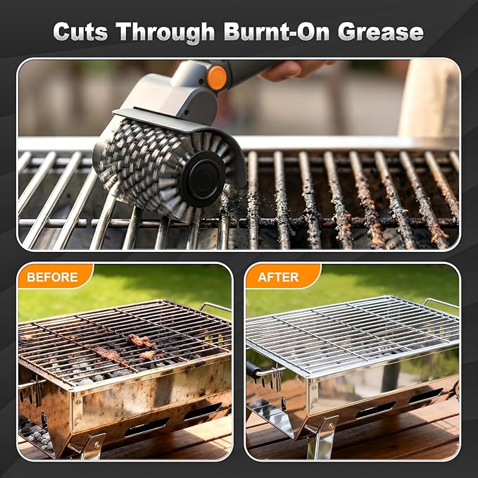 Upgraded Electric Grill Brush - Extreme 50kg Torque Power Grill Brush, 7.4V Motor, Safe for All Grills, SUS304 Anti-Shedding Bristle, with Heat Resistant Mat & Polishing Pad, for Fathers Day