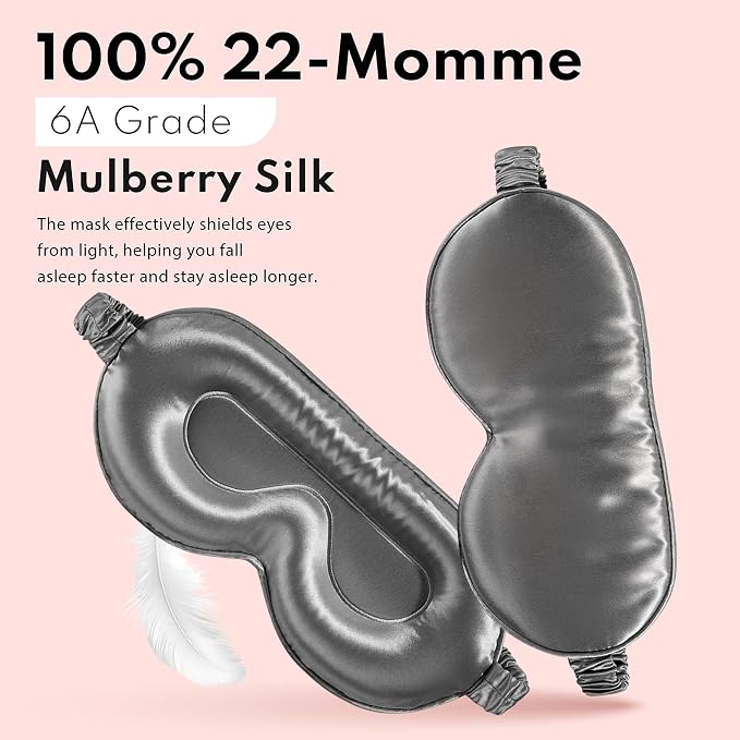 Blissy Silk Sleep Mask - 100% Mulberry 22-Momme - Grey - Profile