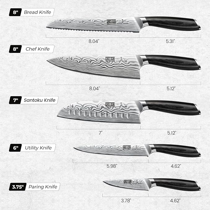 HOSHANHO 5 Pieces Knife Set, High Carbon Powder Steel Forged Chef Knife Set | Japanese Kitchen Knives Set with Ergonomic Pakkawood Handle, Ultra Sharp Kitchen Gadgets with Gift Box for Men and Women