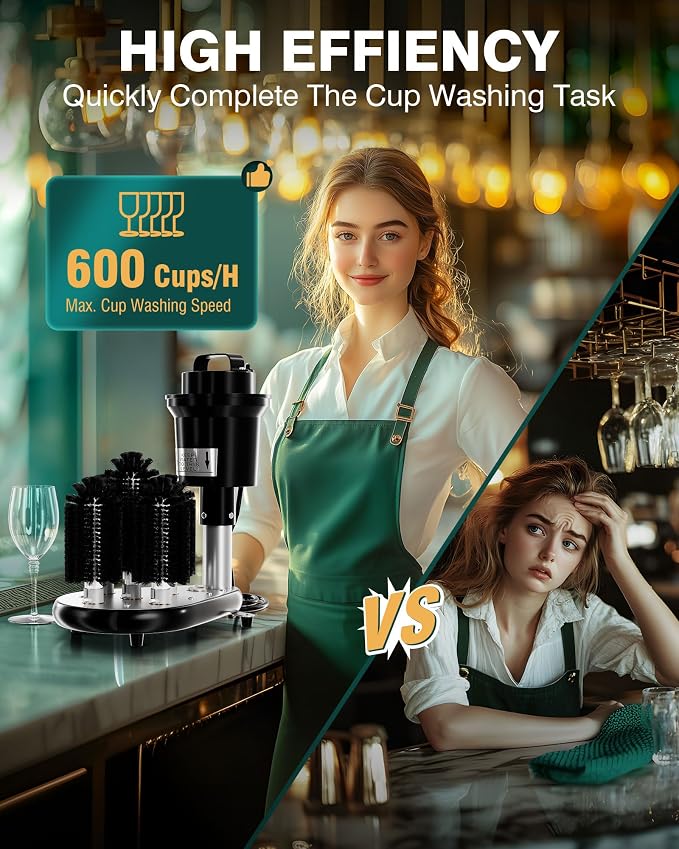 WantJoin Commercial Glass Washer - 5-Brush Electric Wine Glass Cleaner with Adjustable Temperature, Countertop Glassware Cleaning Machine for Bars, Cafés & Restaurants