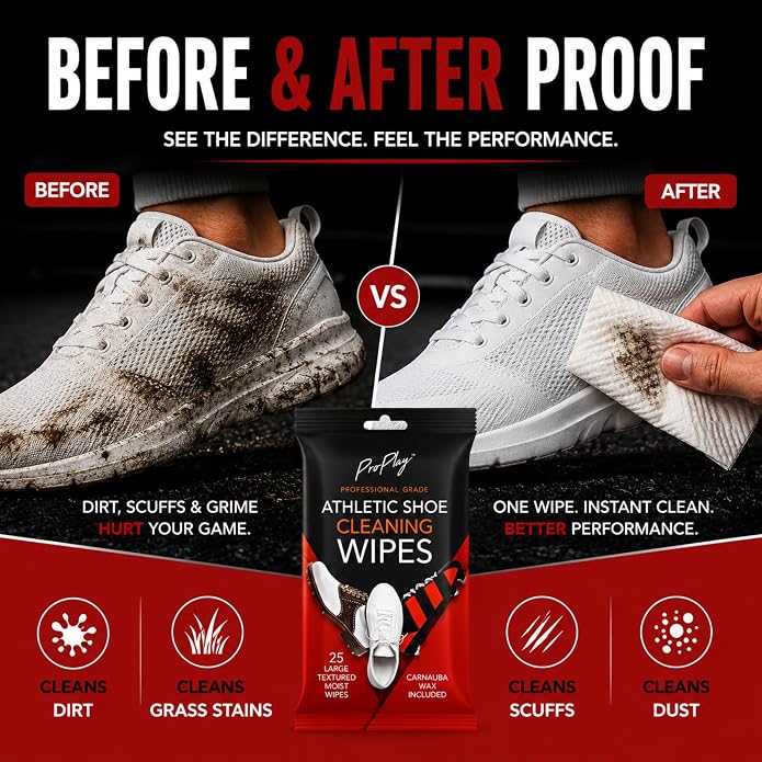 Athletic Shoe Cleaning Wipes | Repels Water from Shoes | Powerful Cleaner Removes Dirt, Grass, and Sand | Resealable