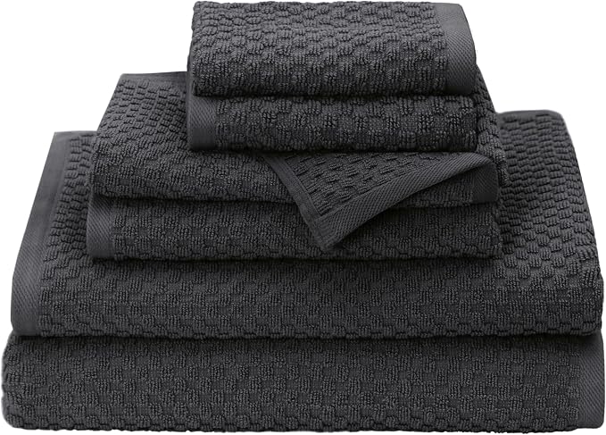 COTTON CRAFT Euro Spa Waffle Weave 6 Piece Towel Set - 100% Cotton - Charcoal