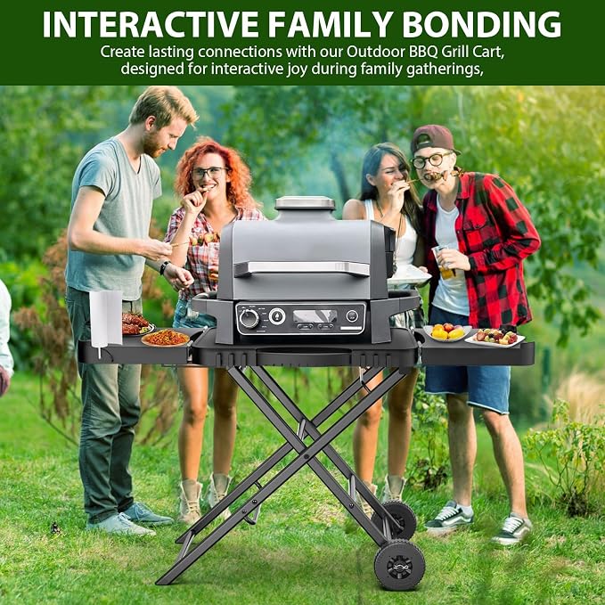 51" Grill Table Stand with Wheels for Ninja Woodfire | Portable cart for OG701, OG850, Blackstone griddles and pizza ovens, storage and mobility for patios