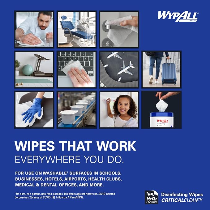 WypAll® Brand Disinfecting Wipes (54481), Hydrogen Peroxide Disinfectant Cleaner for Commercial, Industrial & Healthcare, 5.75"x7" Wipes, Fresh Scent (3 Canisters of 185 Sheets)