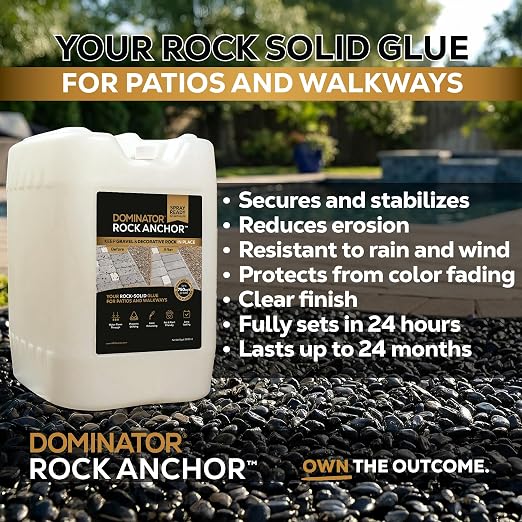 DOMINATOR Rock Anchor 5 Gal - Rock Glue for Landscaping Gravel & Stone, Ready to Spray, Locks in River Rock, Pea Gravel & Decorative Rock, Prevents Scattering & Washouts, Water-Based