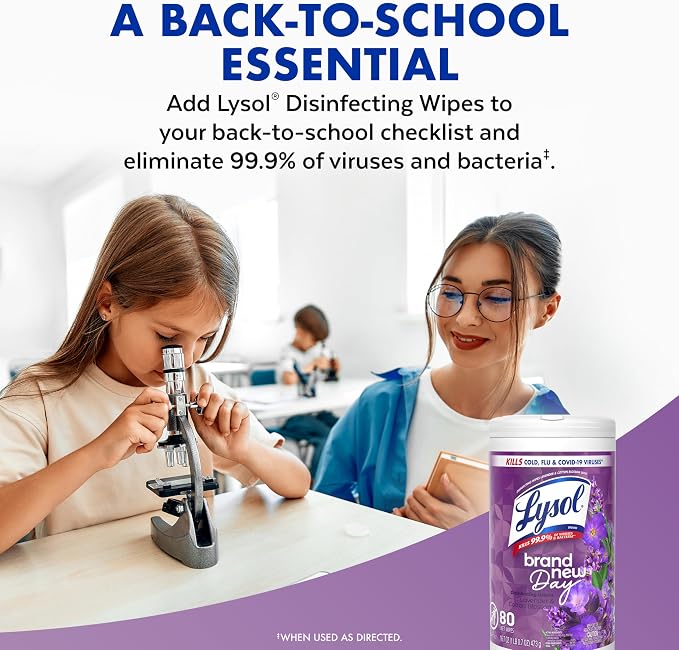 LYSOL Disinfecting Wipes, All Purpose Cleaner, Multi-Surface Antibacterial Cleaning Wipes, Household Cleaning Supplies, Dorm Essentials, Lavender & Cotton Blossom Scent, 80 ct.