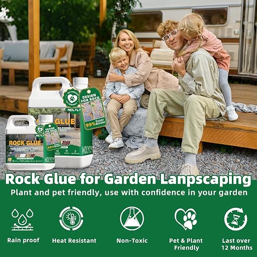 Rock Glue for Landscaping - 2 Gallon Mulch Glue and Gravel Binder | Fast-dry, non-toxic rock glue for landscaping,bonds gravel,mulch,pebbles and stones for patios,garden,paths and flower beds