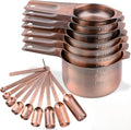 Copper Measuring Cups and Spoons Set 17, Stainless Steel 7 Measuring Cup and 9 Spoons for Dry & Liquid, Metric & US Metal Measuring Cups and Spoons Set &Leveler for Baking & Kitchen