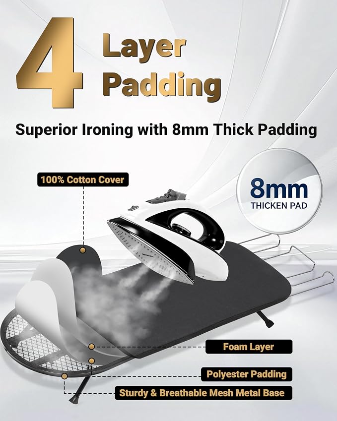 ZOES HOMEWARE Metal Mesh Panel Tabletop Ironing Board with Iron Holder & Rest, Small Tabletop Ironing Board, Compact Mini Iron Board with 8mm Thicken 100% Cotton Pad