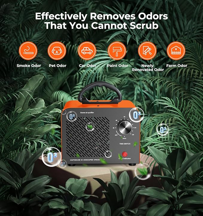 Hadlook Ozone Generator, 48,000mg/h High Capacity O3 Machine for Large Spaces Up to 4,000 Sq Ft, Portable Odor Eliminator for Car, Home, Basement, Smoke, Pets, and Commercial Use, Orange