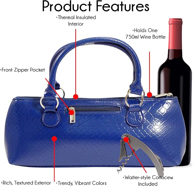 Wine Clutch Bag Thermal Insulated Wine Carrier Tote Holds Red & White 750 ml Bottle Includes Portable Waiter-Style Corkscrew