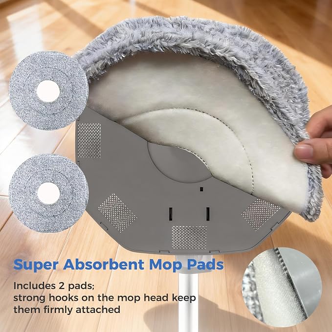 Spin Mop and Bucket Set with Wringer, Hands-Free Floor Mop System | Clean & Dirty Water Separation, Hands-Free Wringing, 360° Spin Mop Head, Detachable Bucket