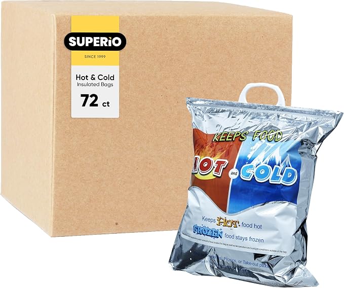 Superio Hot and Cold Insulated Bags for Food Delivery, Grocery Shopping Bags, Food Storage for Hot and Frozen Food for Travel, Disposable Cooler Bag, Reinforced Thermal Lunch Bag (72, 16"x19.25")