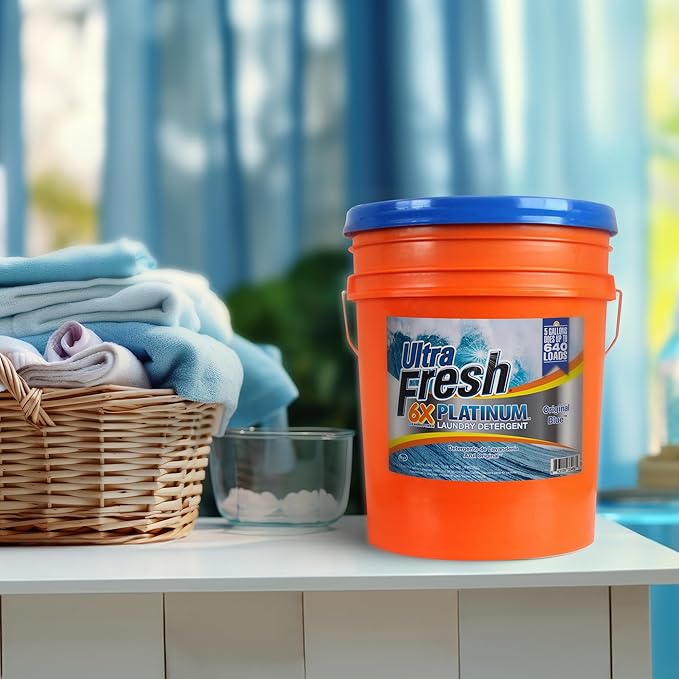 Ultra Fresh 6X Platinum 5 Gallon Liquid Laundry Detergent, Concentrated Laundry Soap with Deep Cleaning Power for Washing Machine, Original Blue