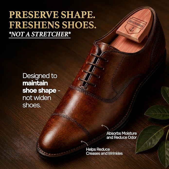 HOUNDSBAY Cedar Shoe Tree, Shoe Trees for Men & Women - Shaper & Stretcher | 100% Aromatic Red Cedar Wood Shoe Trees for Boots & Sneakers, Natural Crease Protector & Shoe Shaper, Shoe & Boot Trees