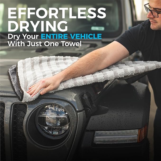 The Rag Company Gauntlet Car Drying Towel, Ultra-Absorbent 70/30 Blend Korean Microfiber, Dries Vehicles Faster Without Scratching, 900 GSM, 30x36 Inches, Ice Grey/Grey, 2-Pack