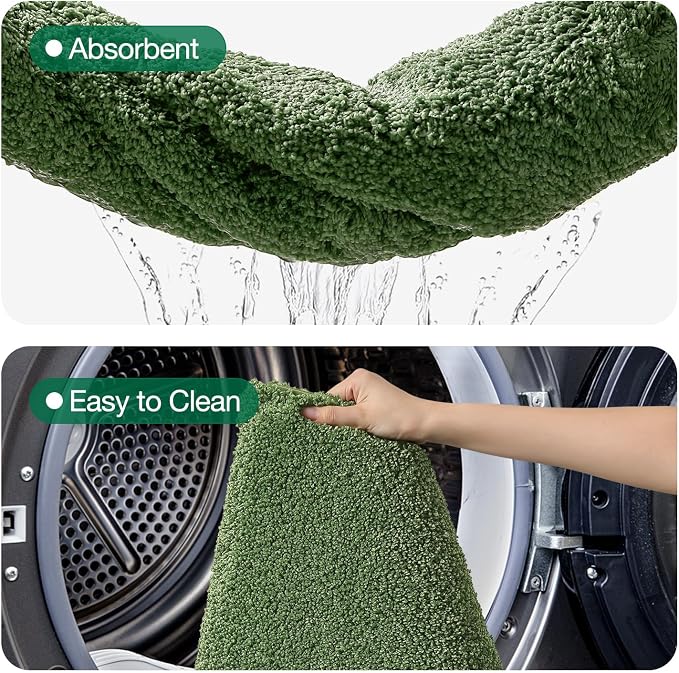 LUMI Green Bathroom Rugs, Cute Bee Mats, Absorbent Soft Square Bath Mat Non-Slip, Machine Washable Quick Dry Luxury Rug for Floor, Shower, Kids Room, Bathtub, Home Decor, 26"x26"