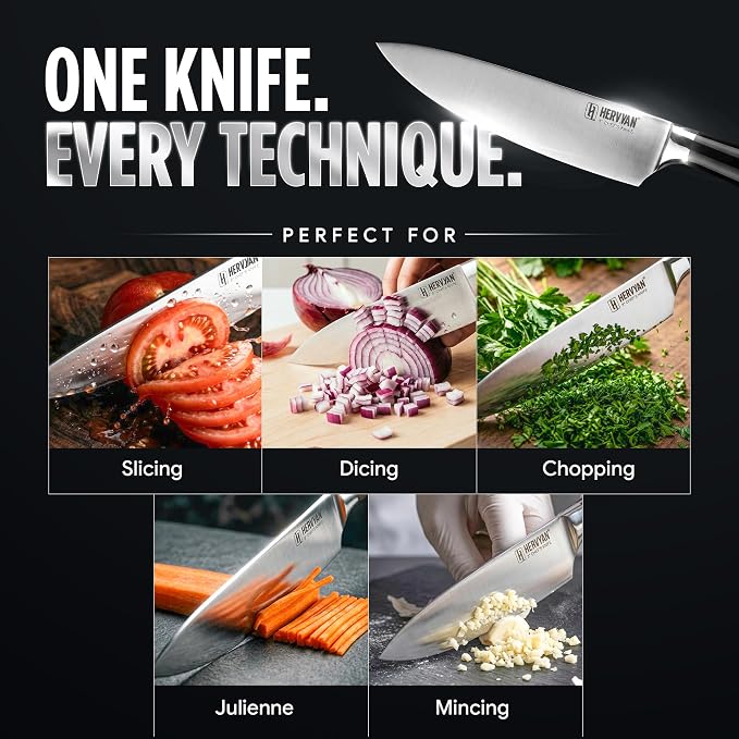 Chef Knife, 8 Inch High Carbon Stainless Steel Sharp Kitchen Knife with Ergonomic Pakkawood,Gift Box for Family & Restaurants 8-Inch Chef Knife, High-Carbon Stainless Steel Kitchen Knife