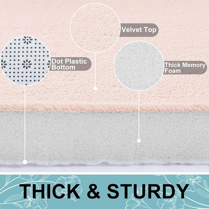 Smiry Memory Foam Bath Mat 59x20, Extra Soft and Absorbent Bathroom Mats, Non Slip Washable Carpet for Floor, Shower and Tub, Pink