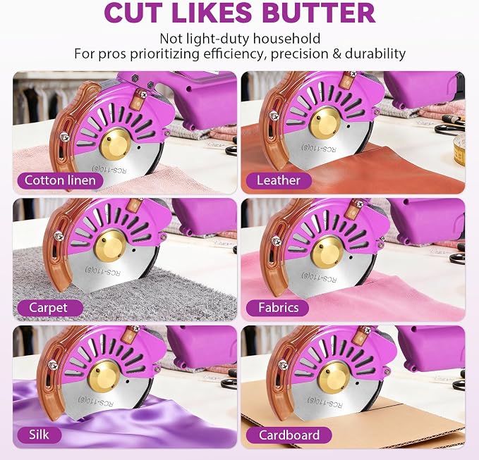 BAOSHISHAN Cordless & Rechargeable Electric Fabric Rotary, Adjustable Speed | ﻿2 x 2500mAh Battery, Round Blade Fabric Cutting Machine for ≤1.06" Thickness Multilayer Fabric Leather Cloth Carpet (Purple)