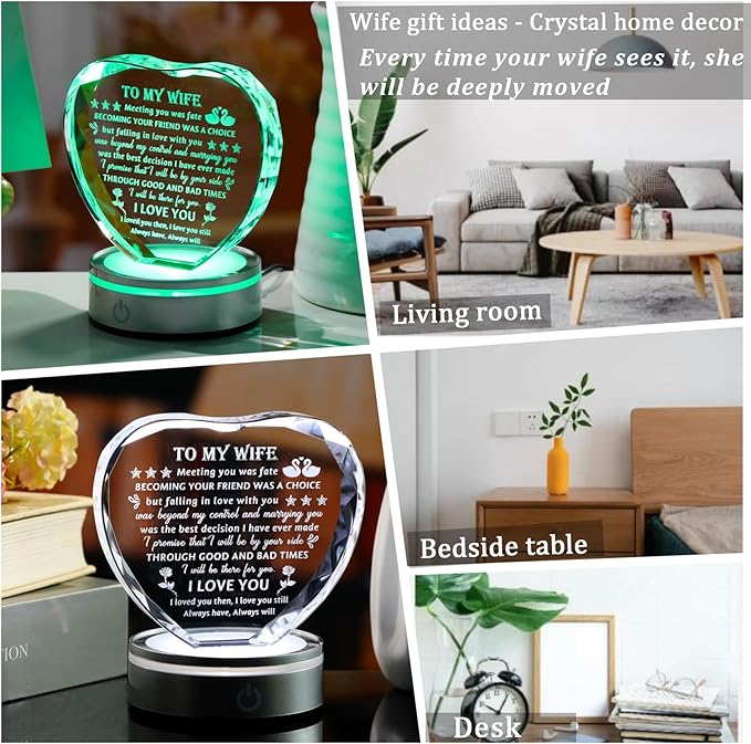 Movdyka Gifts for Wife from Husband Best Birthday for Wife Ideas Crystal Keepsake Great Gifts to My Wife Valentines Day Christmas for My Lovely Wife Glass Plaque Decor