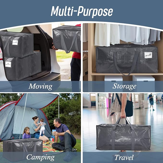 6 Pack Extra Heavy Duty Large Moving Bags with Strong Zipper, Gray | Comfortable Handles, Sturdy & Durable Clothes Storage Bags Totes Bins, Blue Packing Moving Boxes for College Supplies