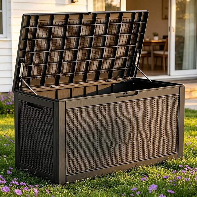 140 Gal Outdoor Storage Box Waterproof Lockable,Deck Box,Gas Lift,Black | Waterproof Resin Deck Box, Lockable Gas Lift Large Outdoor Storage for Patio Cushions, Garden Tools, Pool Supplies