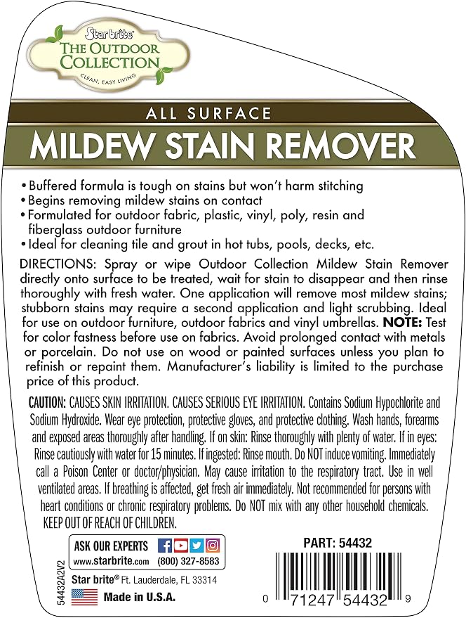 STAR BRITE Outdoor Collection All Surface Mold Stain & Mildew Stain Remover Spray - Cleans & Removes Stains on Contact - 32 OZ Spray (054432)