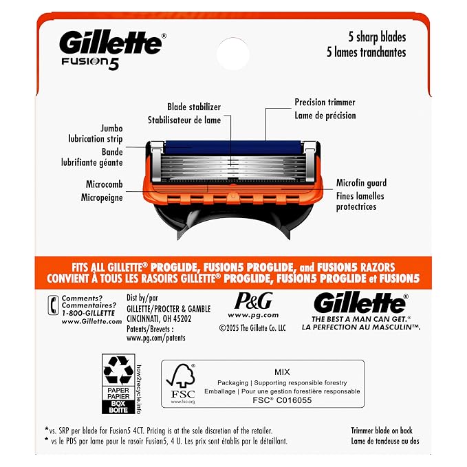 Gillette Fusion5 Mens Razor Blade Refills, 8 Count, Lubrastrip for a More Comfortable Shave