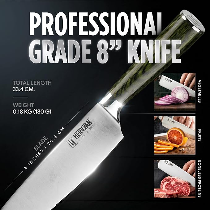 Chef Knife, 8 Inch High Carbon Stainless Steel Sharp Kitchen Knife with Ergonomic Pakkawood,Gift Box for Family & Restaurants 8-Inch Chef Knife, High-Carbon Stainless Steel Kitchen Knife