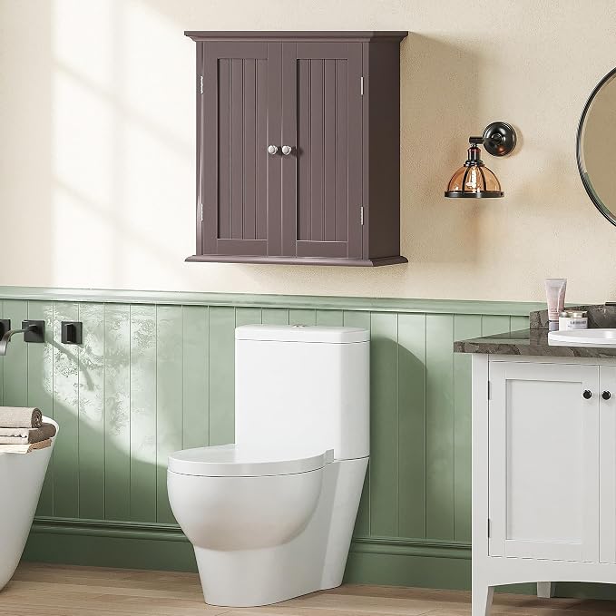 ChooChoo Bathroom Wall Cabinet, Over The Toilet Space Saver Storage Cabinet, Medicine Cabinet with 2 Door and Adjustable Shelves, Cupboard