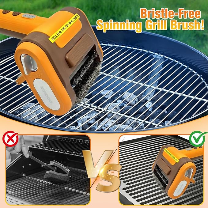Electric Grill Brush Bristle for Outdoor Grill, Grill Cleaning Brush Rechargeable BBQ Cleaner Brush Head,Safe Grill Brush with Scraper for Cast Iron Stainless-Steel Grates,Yellow