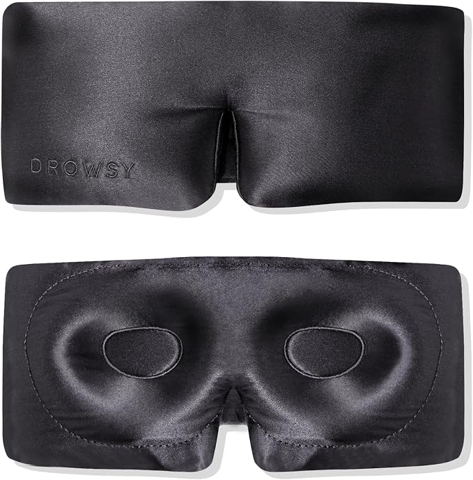 DROWSY Eyelash Protecting Silk Sleep Mask for Natural Lashes & Extensions. Deep Eye Cups, Zero Pressure, Total Blackout, Full Wraparound (Moonlight Shadow)