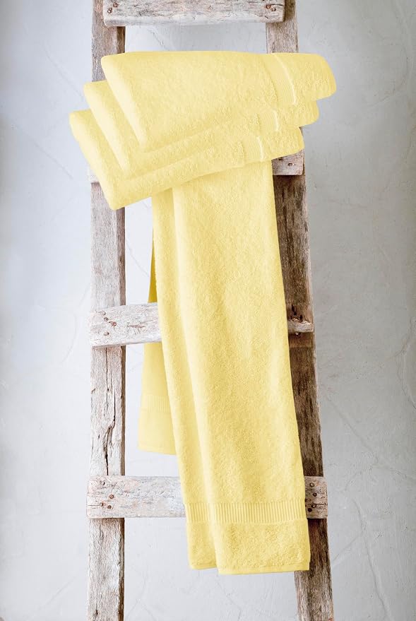 SALBAKOS 4-Piece 100% Turkish Cotton Bath Towels, 27x54 inch, Yellow | Standard Size, 630 Gsm Thick Super Soft Highly Absorbent Quick-Dry Bathroom Towel, Premium Hotel & Spa Quality Made in Turkey