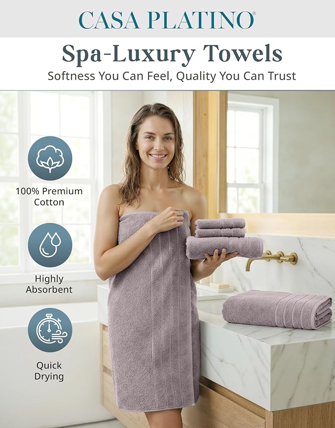 Casa Platino Bathroom Towel Set 18 Piece Soft Absorbent - Platinum | Hotel Towels - Coordinated Colors, Dobby Border Accent, OEKO-TEX Certified, Ring-Spun Durability, Ring-Spun Cotton