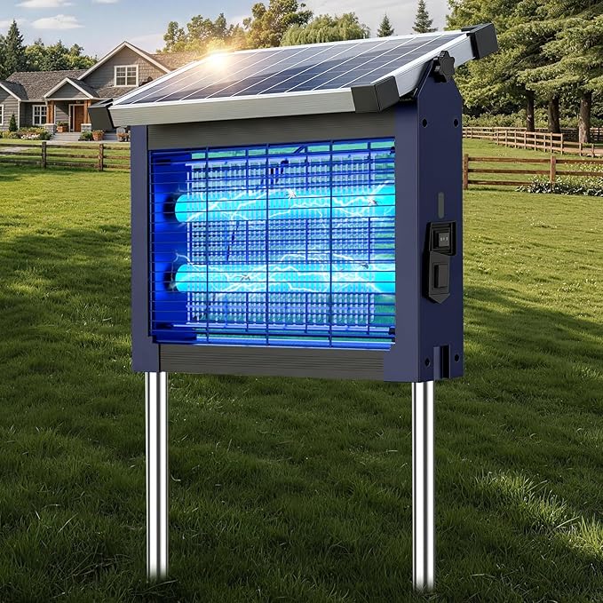 Zechuan Solar Bug Zapper Outdoor, 4500V Electric Mosquito Zapper, IP66 Waterproof Cordless Fly Killer, Type-C Rechargeable with Projection Light for Patio Yard Camping