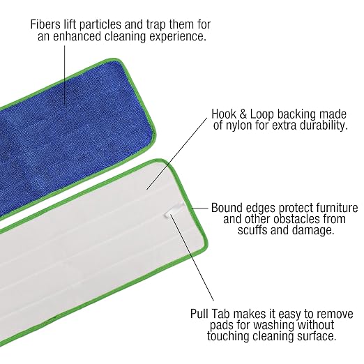 CleanAide All Purpose Super Absorbent Mega Microfiber Mop Pads for 24" Mop Plate, Machine Washable, Traps Dust, Dirt & Pet Hair, Reusable for Home & Commercial Cleaning, 28"x8", 6-Pack, Green