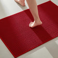 TYUU Christmas Bathroom Rugs Non Slip Washable, Super Absorbent Thin Bath Mat Quick Dry Low Pile Bathroom Rug, Red 24"x36"