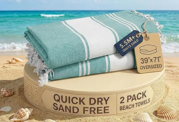 LANE LINEN Beach Towel Oversized, Super Absorbent, Durable - Hunter Green | 2 Pack Turkish Beach Towels - Pre-Washed Stylish Womens - Quick Dry Swim, Sand Free Beach Towel - Vacation Essential, Soft
