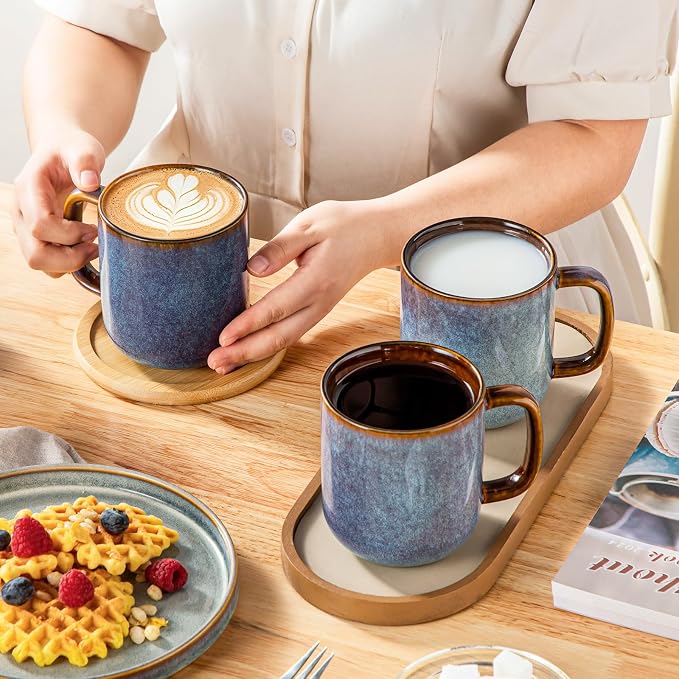 vancasso 16 oz Coffee Mugs Set of 6, Large Ceramic Mug with Handle, Unique Glaze Coffee Cups for Latte, Cappuccino & Hot Cocoa, Dishwasher & Microwave Safe, Blue, Series ONION