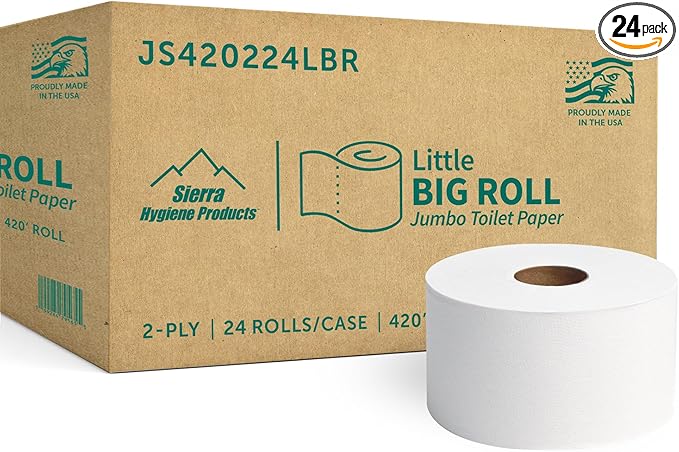 Sierra Hygiene Little Big Roll 2-Ply Toilet Paper Roll 3.5" x 420’ (1,260 Sheets) with 6” diameter - 24/Case - Compatible ONLY with Sierra Hygiene Dispensers