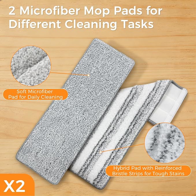 Flat Mop and Bucket Set with Wringer, Hands-Free Floor Mop System | Detachable Stackable Bucket, Hands-Free Wringing, Wet & Dry Microfiber Pads, Wall & Floor Cleaning