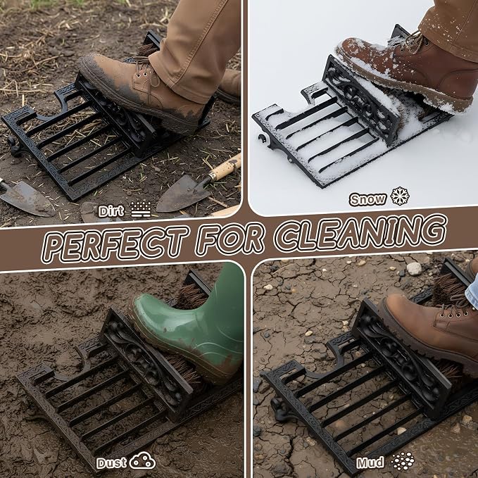 Geelin Cast Iron Boot Brush Scraper Outdoor, Vintage Heavy Duty Shoe Scraper Brush, Angled, for Porch Entryway Farmhouse