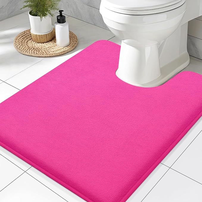 Smiry Memory Foam Toilet Rugs U-Shaped 24x20, Extra Soft Absorbent Non-Slip Contour Bathroom Rugs, Machine Washable Bath Mats for Toilet, Deep Pink