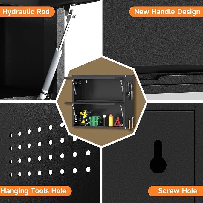 2 Door Garage Wall Cabinet with Up-Flip Door, 25.6" H Metal Wall Cabinet | Wall Mounted Metal Storage Cabinet for Garage,Basement,Ware House Assembly Required