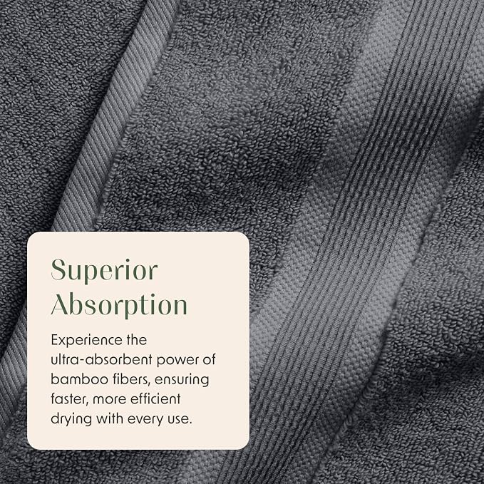 Springtree Home Luxury Bamboo Rayon Plush Bath Towel Set | 4-Pack | Grey | 35% Bamboo Rayon - 65% Zero Twist Cotton | Absorbent Quick-Dry Towels for Bathroom | Ultra Soft | OEKO-TEX Standard 100