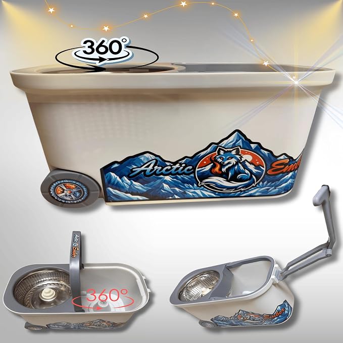 20L Spin Mop and Bucket System with Wringer, 3 Microfiber Mop Heads and 1 Heavy-Duty Scrub Brush, Stainless Steel Handle, Rolling Bucket with Drain Plug for Hardwood, Tile and Laminate Floors