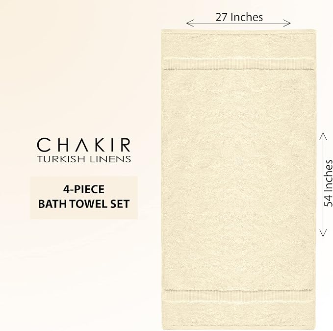 Chakir Turkish Linens 4 Piece Large Bath Towels, 100% Cotton Turkish Towels for Bathroom, Luxury Soft Absorbent Bath Towel Set, 27 x 54 Inches, Beige