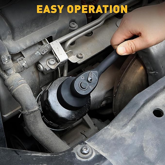 ELEAD 32 mm Oil Filter Socket Wrench, 3/8'' Drive 6-Point Oil-Filter Removal Tool, Metric Oil Filter Wrenches, Low Profile Design for Easy Removal, Chrome Vanadium Steel Oil-Change Tool