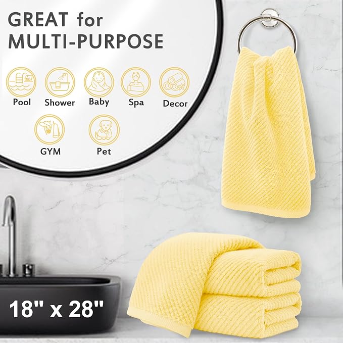 VOOVA & MOVAS Bathroom Hand Towels 4PC, 100% Cotton, 18x28 in, Yellow | Thick, Quick Dry, Soft, Absorbent, Bathroom Essentials, Ideal For Bath, Spa, Guest Room Use